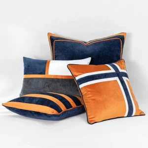 Orange Decorative Throw Pillow Covers Geometric Pattern Chenille Cozy Modern Soft Square Cushion Covers Set for Bedroom Sofa