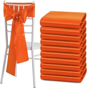 Orange Satin Chair Sashes Bows Universal Chair Cover for Wedding Reception Events Banquets Party Hotel Event Decorations