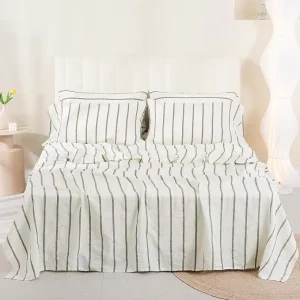 Organic 100% French Linen Sheet Set Queen Includes 4pcs Duvet Cover Pillowcases Natural Flax Linen Woven Solid Bedding for Home