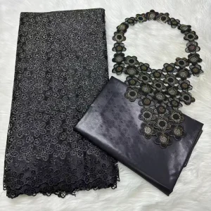 Organic 100% Polyester French Lace Bazan Fabric for Wedding Girls Colorful Jacquard Woven
