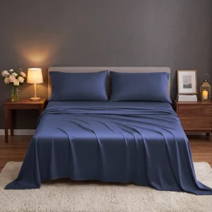 Organic Bamboo Luxury 4-Piece Fitted Flat Bed Set Hypoallergenic Moisture Wicking 300tc Eco-Friendly Breathable OEKO-TEX