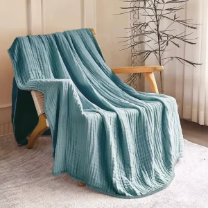 Organic Cotton 4 Layer Throw Blanket Customizable Color Anti Static & Non Toxic Folded Design Multi Use for Home & Travel