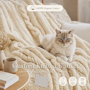 Organic Cotton Knitted Blanket Pet Friendly Chunky Cable Knit Throw Bed Runner