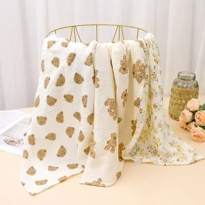 Organic Cotton Muslin Swaddle Blanket for Infants 2 Layered Solid & Character Patterns Festival Cartoons Blanket