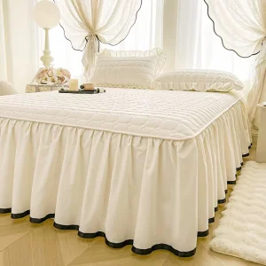 Organic Cotton Waterproof Fitted Sheet 3-Piece Ruffle Bed Cover Set, Non-Slip Mattress Protector for Baby, Kids Sensitive Skin