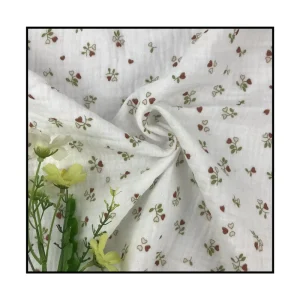 Organic Double Cotton Gauze Fabric 120gsm Bubble Weave Bunny Rabbit Cartoon Pattern Natural Muslin Cotton in Stock