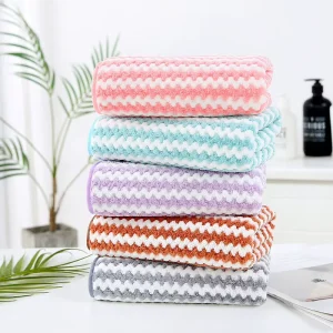 Organic Fine Woven Coral Fleece Hair Salon Towels Striped Wave Pattern Rectangle Shape Home Use