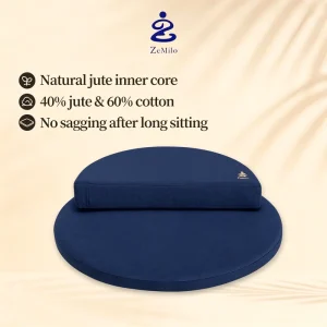 Organic Hemp Cotton Round Circular Meditation Zafu Pillow Mat with 15 Percent Slope Trapezoid Design for Yoga Meditation Studio