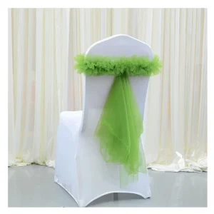 Organza Chair Sash Bows with Removable Decorative Artificial Rose Flower for Wedding Banquet