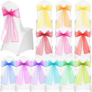 Organza Polyester Chair Sashes Knot Bands Chair Bows Chair Cover Ribbons Reusable Washable for Wedding Party Banquet Event