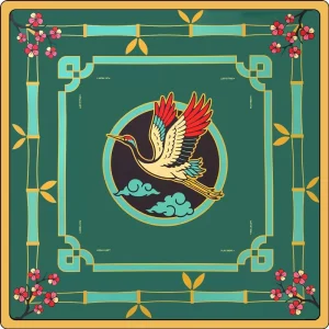 Oriental Crane Mahjong Mat Non Slip Silent Foldable Game Pad Chinese Bamboo Plum Decor Desk Mat for Indoor Board Games