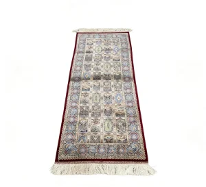 Oriental Paneled Persian Runner Rug Wool Silk Handcrafted Woven High Pile Luxury Rug for Room