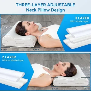 Orthopedic Contour Memory Foam Adjustable Height Plain Neck Pillow Hotel Cervical Big Cute Bed Pillows for Sleeping on Side
