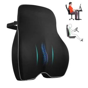 Orthopedic Ergonomic Memory Foam Lumbar Support Pillow, Knitted Cushion for Car, Airplane, Reading Bed Rest