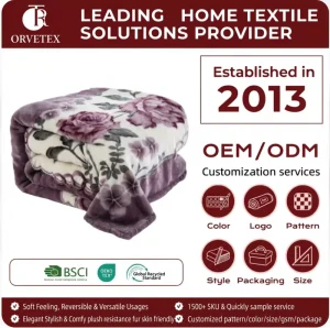 Orvetex 100% Polyester Fiber Printed Flower Pattern Raschel Blanket Double Bed Office