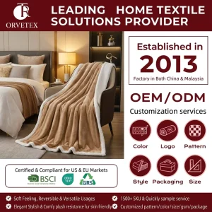 Orvetex Custom 100% Polyester Soft Warm Double Layer Flannel Blanket for Home