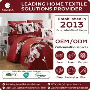 Orvetex High Quality Customized Flower Ultrasonic Flower Soft Polyester Fiber Bedding Set Comforter Set