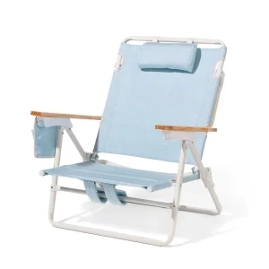Outdoor Custom Portable Aluminum Canvas Beach Chair Vintage Folding Reclining Lounge Chair With Side Pocket