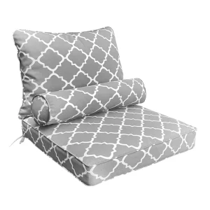 Outdoor Furniture Decoration Gray Geometric Pattern Outdoor Deep Chair Cushions Set for Garden or Patio
