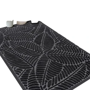 Outdoor Heavy Duty Dirt Trapper Non Slip Waterproof Leaf Pattern Tufted Classic Modern Traditional Door Mat 43x76cm Black