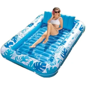 Outdoor Inflatable Tanning Pool 85×57 Extra Large Air Mattress Adults Pillow 4 in 1 Modern Sun Lounger Bath Bed UV