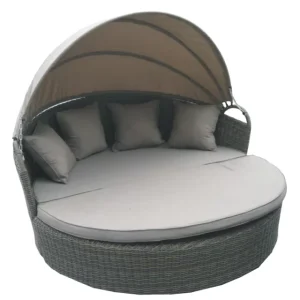 Outdoor Poolside Furniture Aluminum Frame Daybed Patio Rattan Metal Big Size Lounge Bed Outdoor Courtyard Sunbed With Canopy