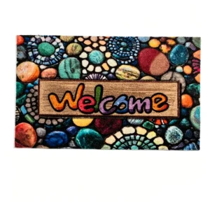 Outdoor Printed Polyester Door Mat with PVC Backing Faux Coir Entrance Mat Easy Clean Waterproof Welcome Floor Mat