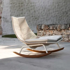Outdoor Rattan Rocking Chair Teak Legs Nordic Style Leisure Patio Balcony Home Living Room Lazy Sofa Recliner Trendy