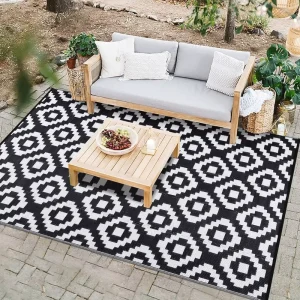 Outdoor Rug Carpet Waterproof Reversible Patio Rug Portable Indoor Outdoor Rug Plastic Straw Rug for Camping Garden Picnic