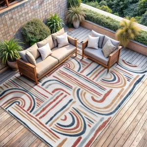Outdoor Rug Multicolor 8×10 Rugs for Patio and Home Areas Easy Cleaning Non Shedding Living Room