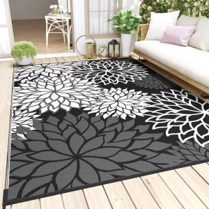 Outdoor Rugs Carpets for Patio Reversible UV Resistant Portable RV Mats Polyester Non Slip Pet Friendly Cushioned Antimicrobial