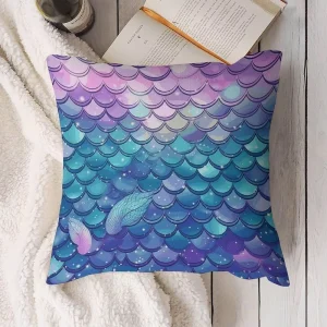 Outdoor Waterproof Breathable Polyester Rustic Square Throw Pillow Cover 18×18 Inch Water Lily Mermaid Scales Zipper