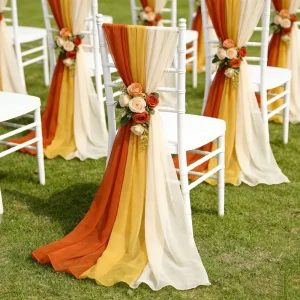 Outdoor Wedding Chair Sashes Long Aisle Wedding Chair Back Side Decorations Fabric Sheer Church Tulle Chairs Drapes