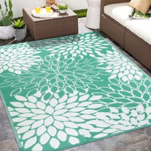 Outdoor Woven PP Waterproof Reversible Washable Non Slip Customized Area Rug for Camping Travel RV Patio Balcony