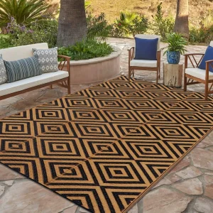 Outdoor Woven Plastic Rugs Carpets Reversible UV Resistant Non-Slip Portable RV Mats for Patio Camping