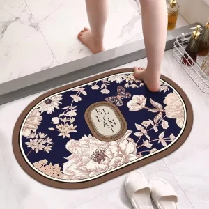 Oval Bath Rug Anti Slip Water Absorbent Polyester Floor Shower Mat Rubber Backing Crystal Velvet Design Modern Simple
