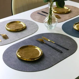 Oval Shape Faux Leather Place Mat Heat Resistant Non Slip Waterproof Wipeable Kitchen PU Washable Placemat