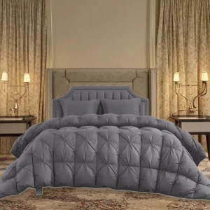 Oversized 120×120 Grey Pinch Pleat Goose Feather and Down Comforter Fluffy Extra Large Duvet for Hotel Use for Winter Season