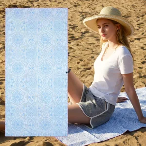 Oversized Microfiber Beach Towel Elegant Blue Line Pattern Quick Dry Beach Towels