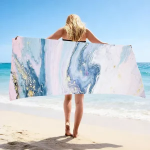 Oversized Rectangular Embroidered Luxury Modern Beach Towel Microfiber Sand Free Quick Dry Super Absorbent Soft Eco Friendly