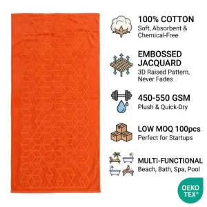 Oversized Solid Color Embossed Jacquard Beach Towel 90x180cm 550GSM 3D Textured Bath Sheet Travel Picnic Gift