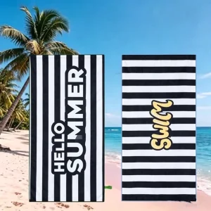 Oversized Striped Beach Towel Custom Printed Large Size Quick Dry Absorbent Sand Proof Towel Seaside Vacation Swim Towel