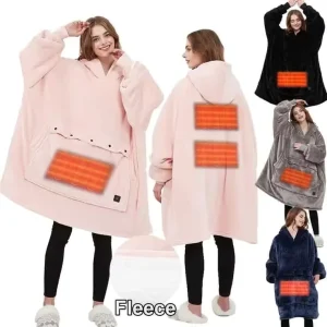 Oversized USB Heated Blanket Hoodie for Winter 3 Heat Setting Flannel Wearable Electric Hoodie Blanket with Pocket