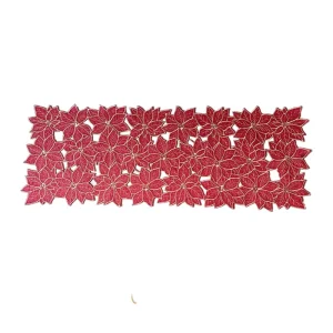 Owenie Luxury Poinsettia Embroidered Table Runners Allover Centerpiece for Holiday Christmas Decorations