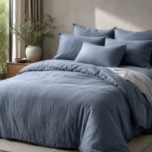 PMZW Customizable Modern Duvet Cover Button Closure Solid Color Stonewashed Cotton Sheet Bedding Set