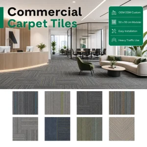 PP 50×50 Modular Office Floor Covering Anti Slip Backing Grade Supply Commercial Carpet Tiles for Office