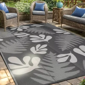 PP Woven Portable Outdoor Carpet Floor Mat Camping Foldable Easy to carry Jacquard Leaf Pattern Beach Moisture proof Rug