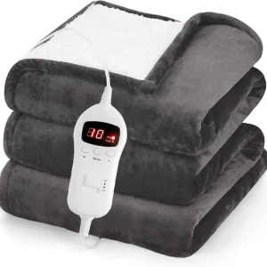 PTC NTC Premium Flannel Heated Blanket Queen Size Ultra Soft Electric Blanket 10 Heating Levels Dual Control Plush Fast Heating