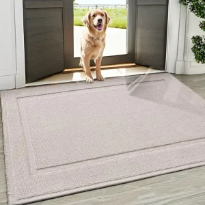 PU Extra Thin Non Slip Foldable Indoor Outdoor Rug & Doormat Entryway Mat 80x150cm Beige Border