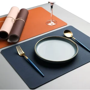 PU Leather Asian Zen Style Rectangular Shape Rounded Corners Elegant Placemat Easy Clean Luxury Restaurant Hotel Home